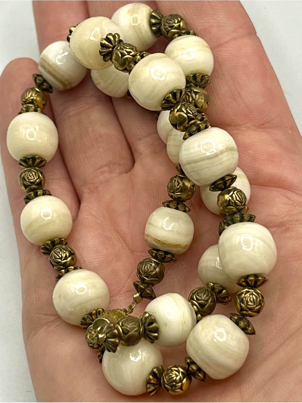 Vintage Banded Agate Beaded Necklace 16” Natural Stone Beads